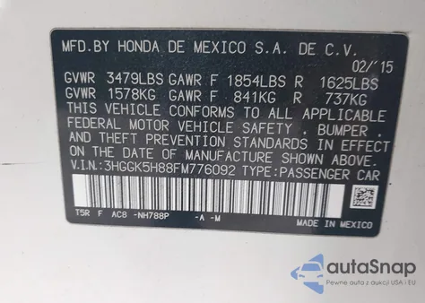 2015 Honda Fit Ex/Ex-L из США, поврежденный, VIN 3HGGK5H88FM776092